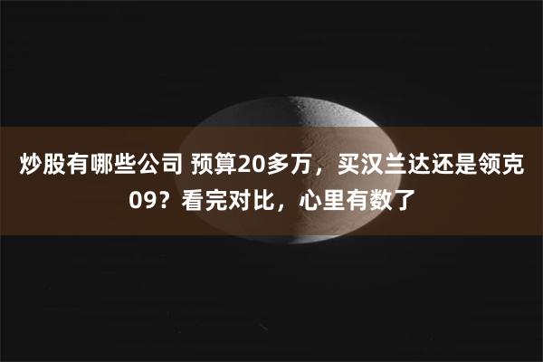 炒股有哪些公司 预算20多万，买汉兰达还是领克09？看完对比，心里有数了